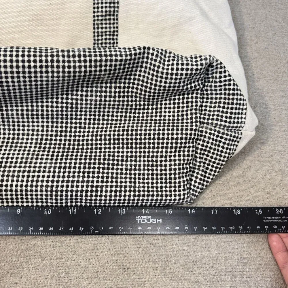 VTG Lands' End Tote Set of 2 Canvas Boat Bag Checkered Trim 90s Size 12x11 16x14